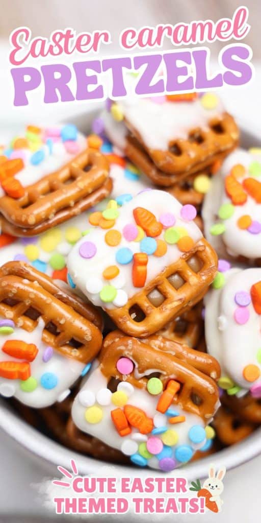 collage of caramel chocolate pretzel treats.