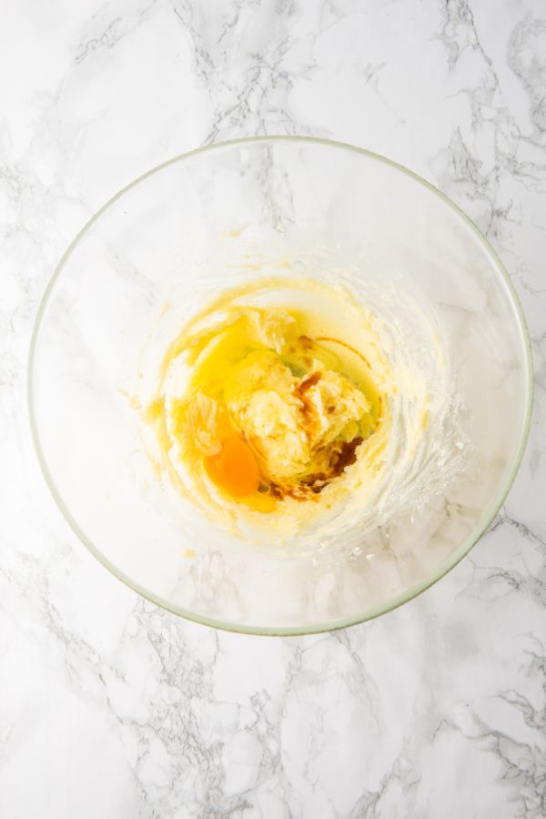 eggs in sugar mixture in bowl.