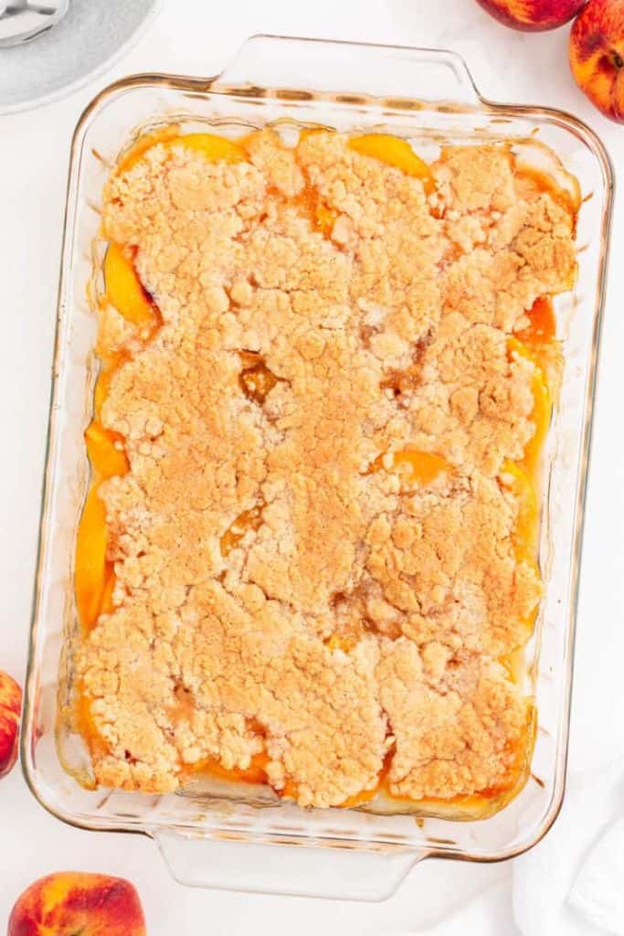 tray of peach cobbler.