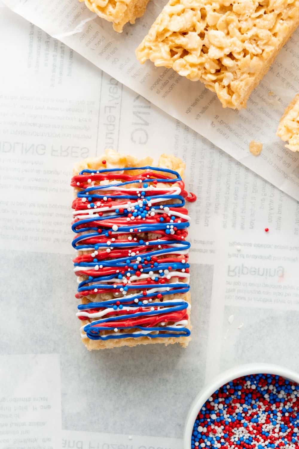 decorated rice krispie snack bar.