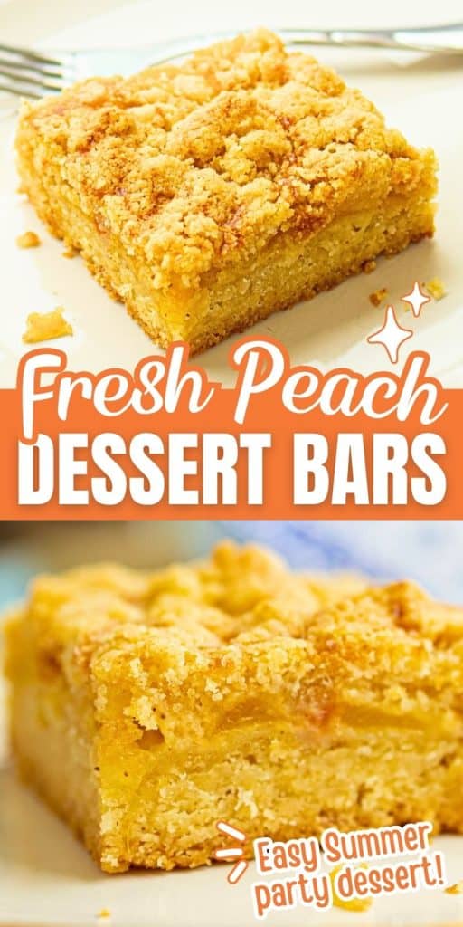 collage of peach crumble bars.