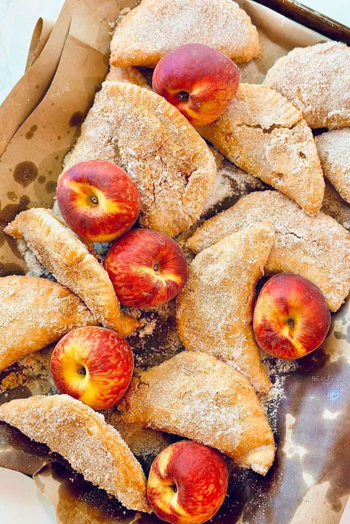 peach fried pies with fresh peaches.