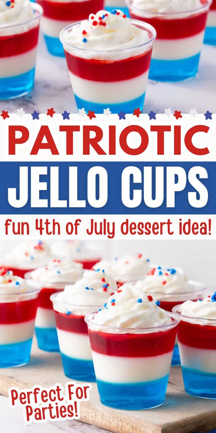 collage of fourth of july jello cups.