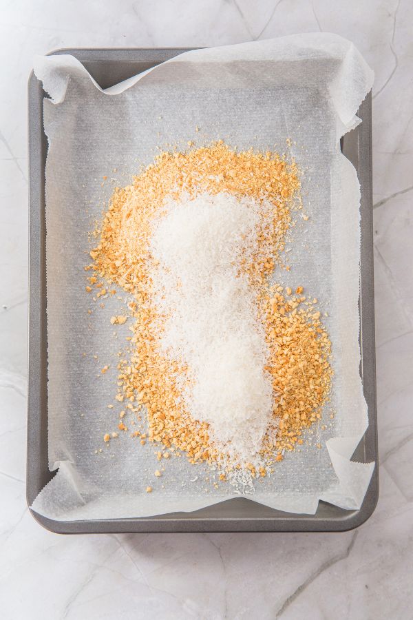 graham cracker crust ingredients on tray.