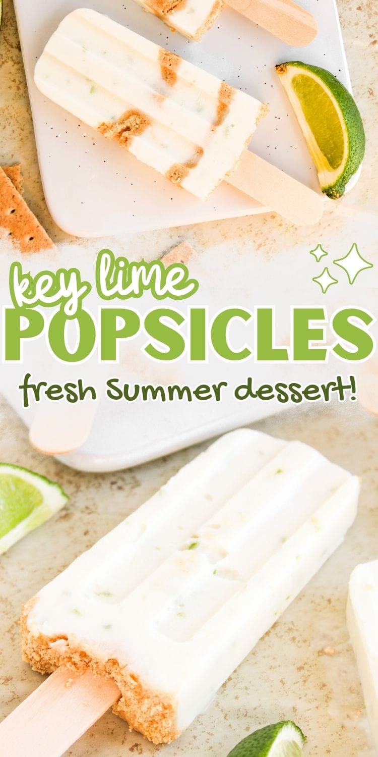 collage of frozen fruit popsicles with text key lime popsicles.