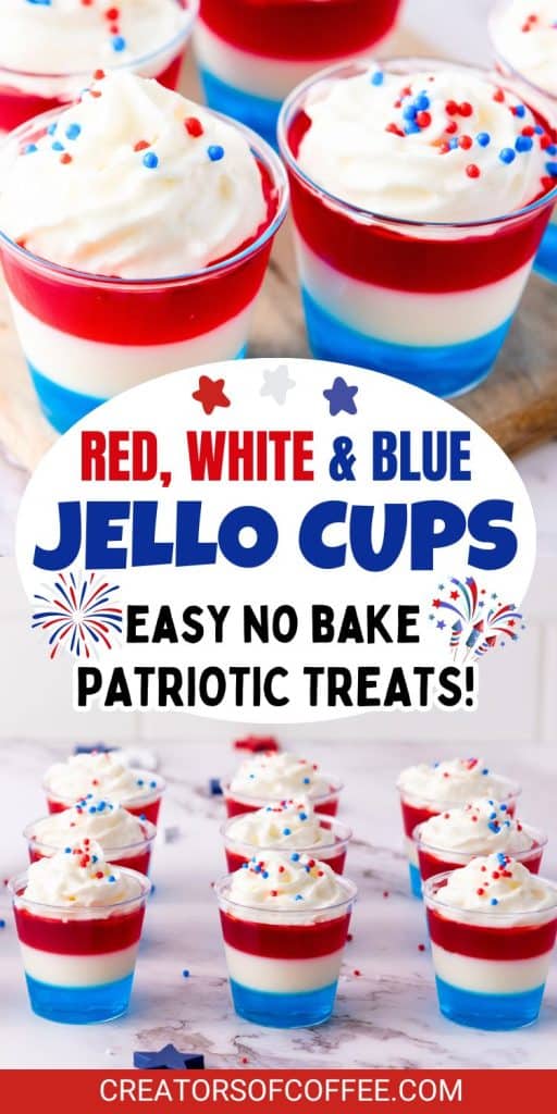 collage of red white and blue jello cups.