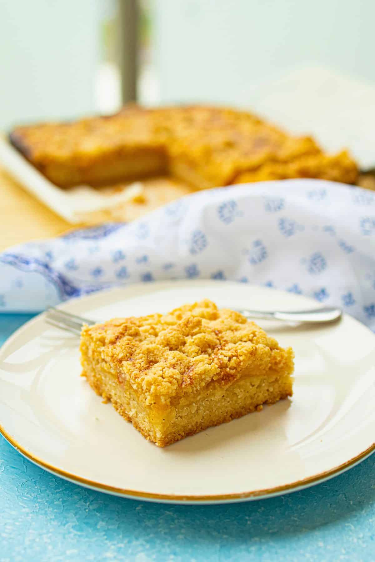 slice of peach bar on plate.