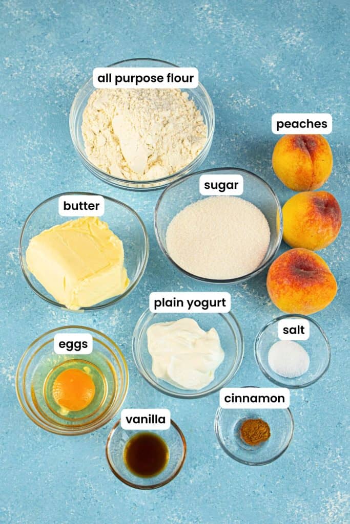 peach crumble bars ingredients labelled.
