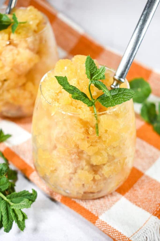 vanilla peach granita in glass.