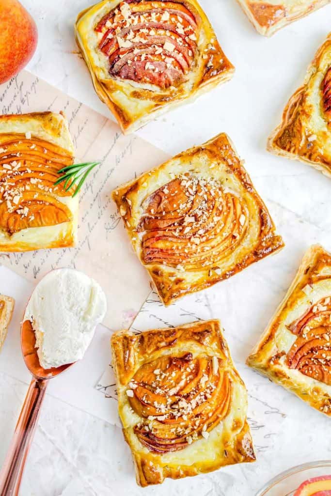 individual puff pastry peach tarts.