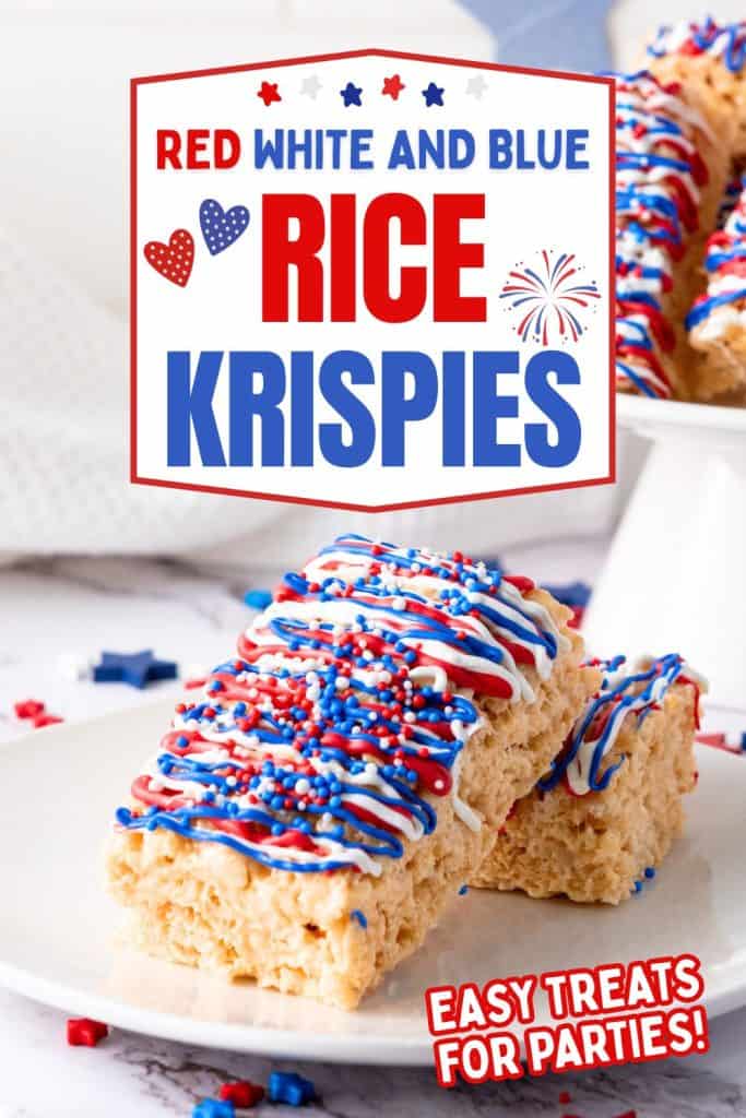 collage of red white and blue rice krispie treats.