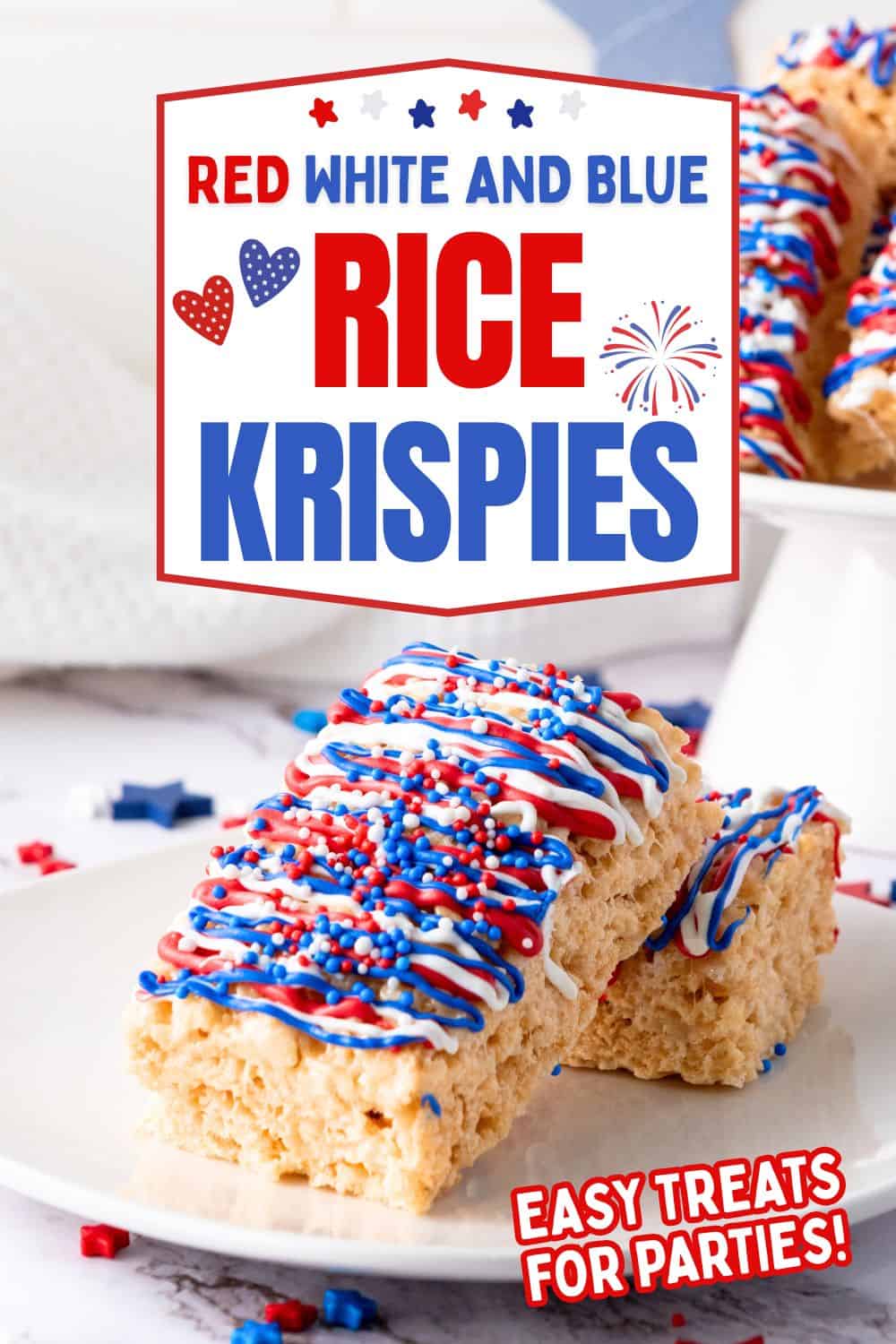 collage of red white and blue rice krispie treats.