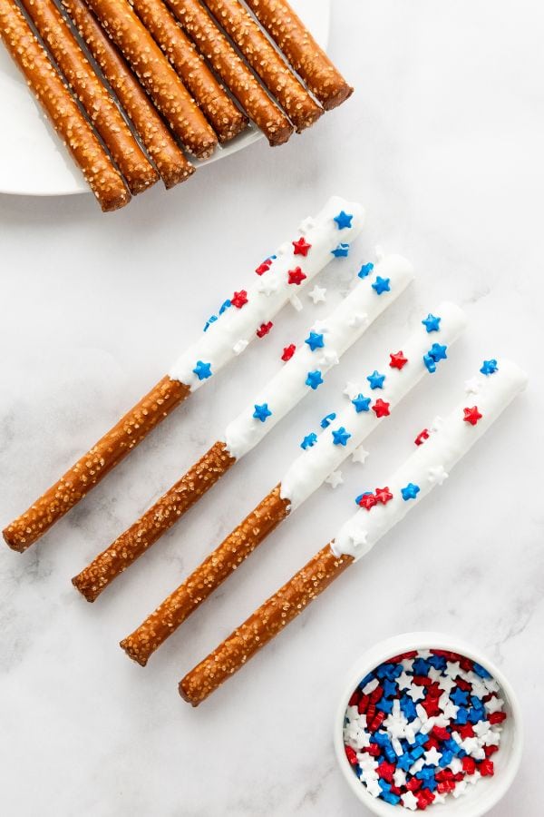 white chocolate covered pretzel sticks.