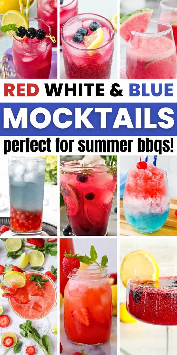 collage of red white and blue mocktails.