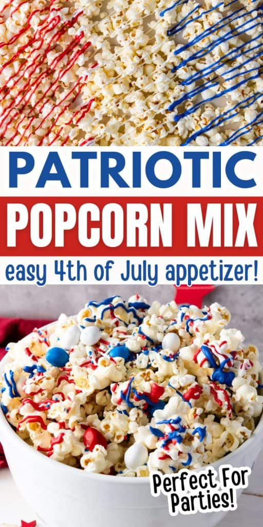 collage of red white and blue popcorn mix.