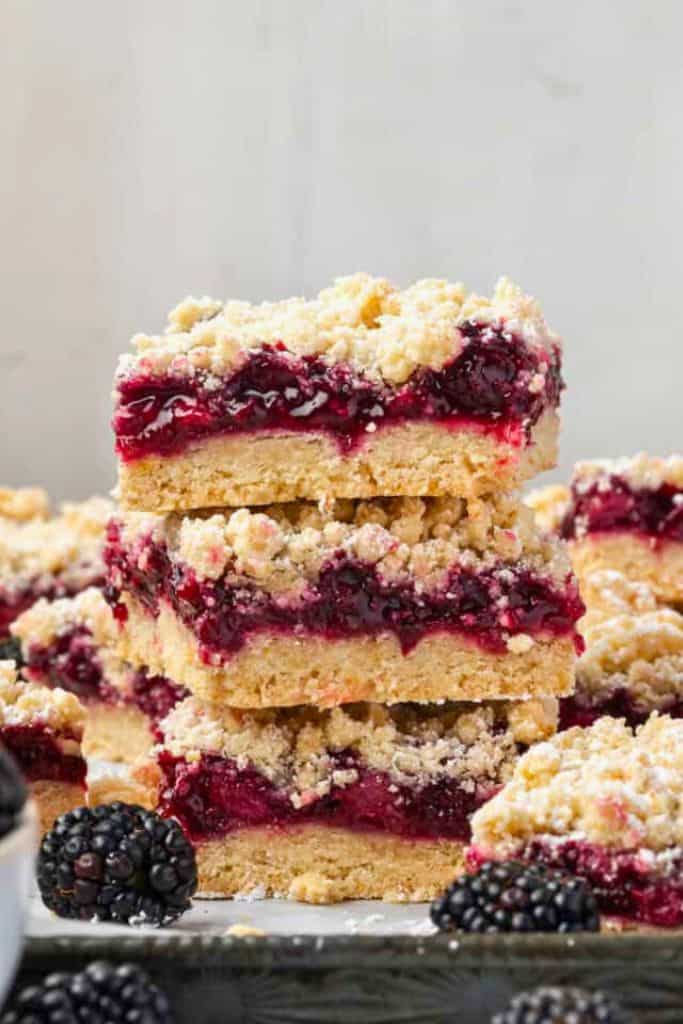 stack of blackberry pie bars.