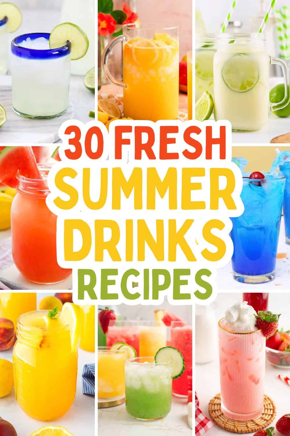 collage of refreshing drinks for the summertime.