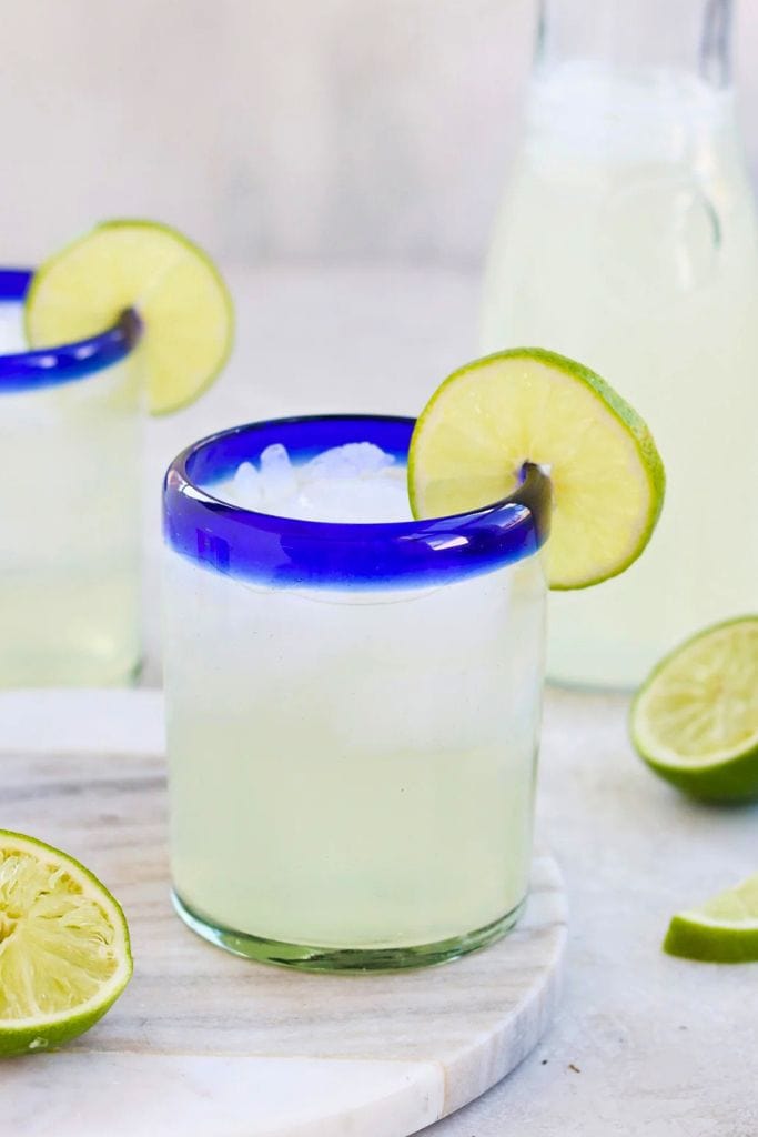 fresh lime juice in glass.