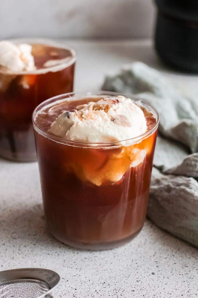 cold brew coffee float with caramel ice cream.