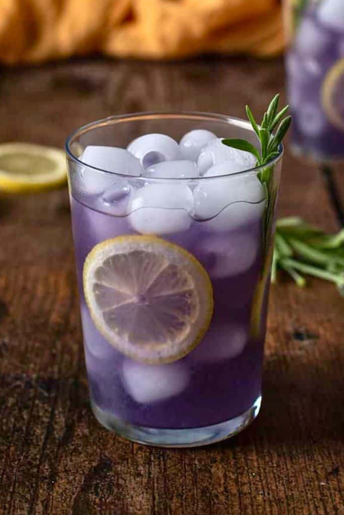 lavender lemonade in glass.