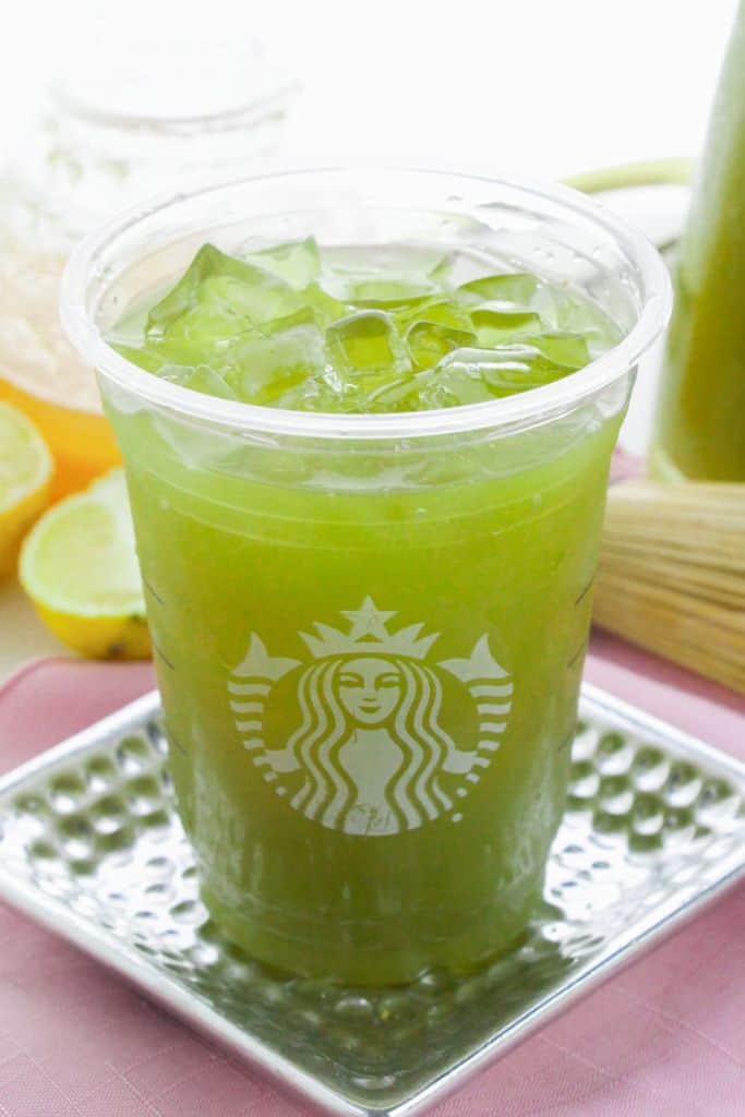 matcha iced drink in cup.
