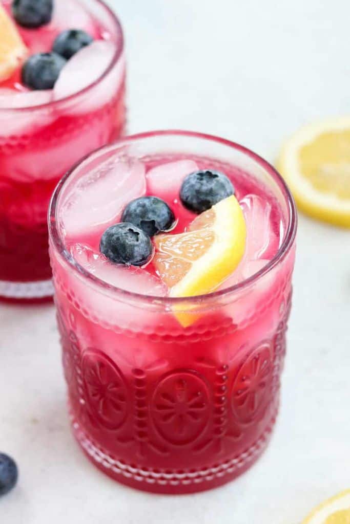 blueberry red mocktail in glass.