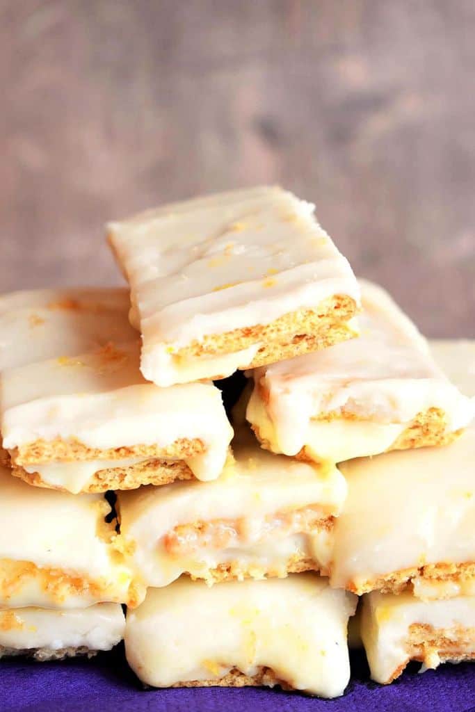 lemon icing coated graham wafer bars.
