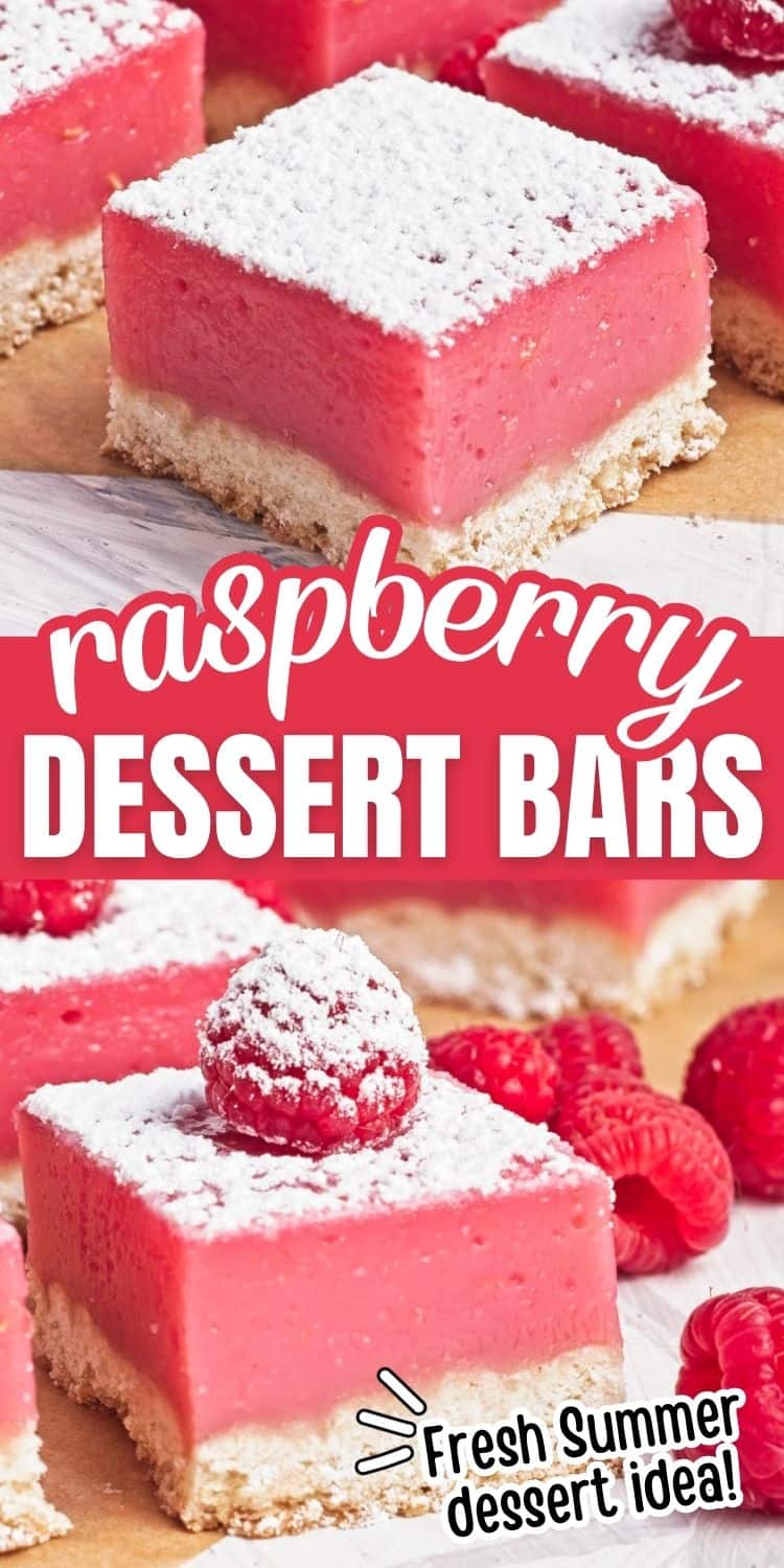 collage of raspberry bars.