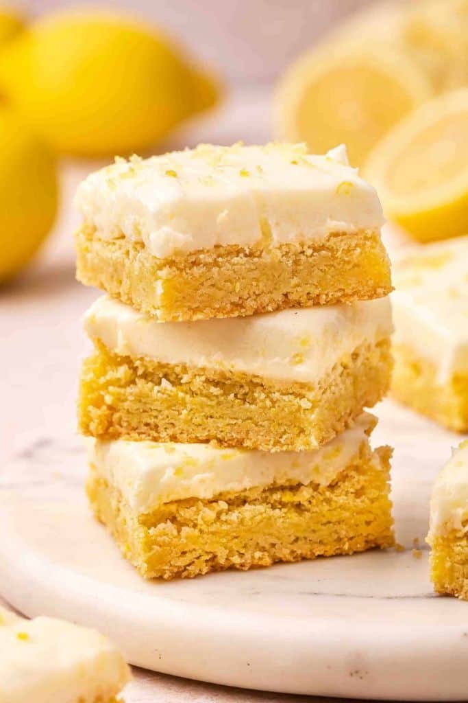 stack of lemon sugar cookie bars.