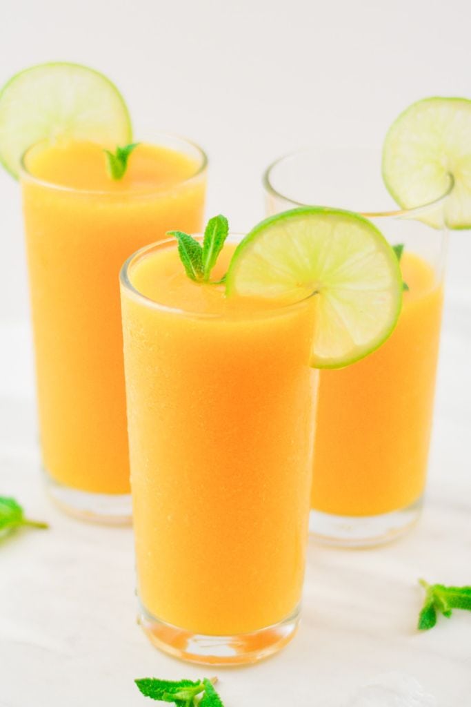 mango lemonade in glass.