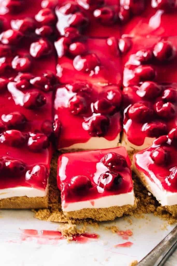 cherry cheesecake bite size bars.