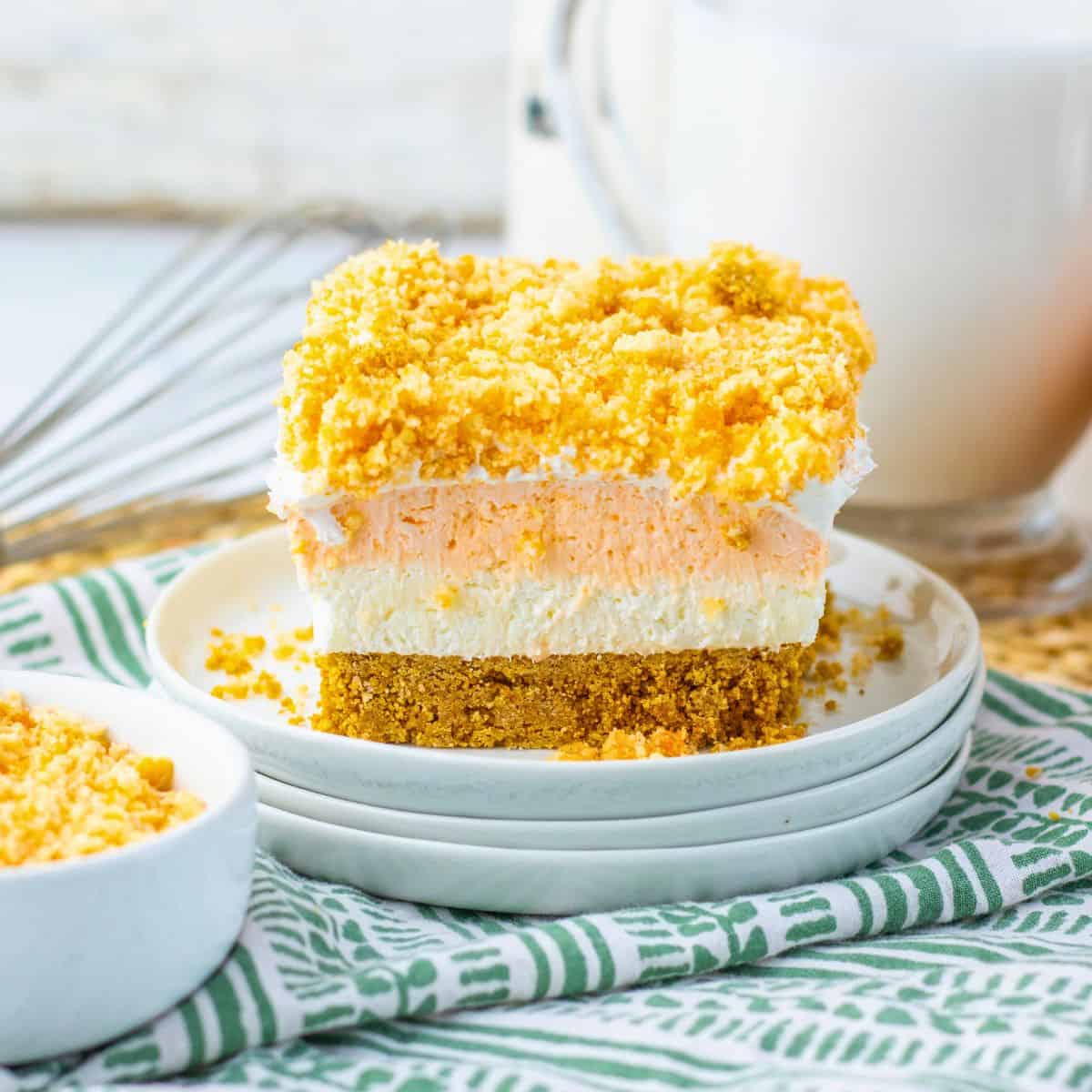 orange dreamsicle crunch bar on plate.