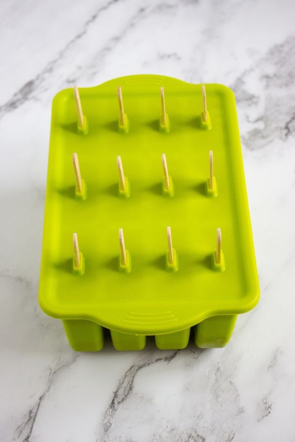 popsicle mold with sticks arranged.