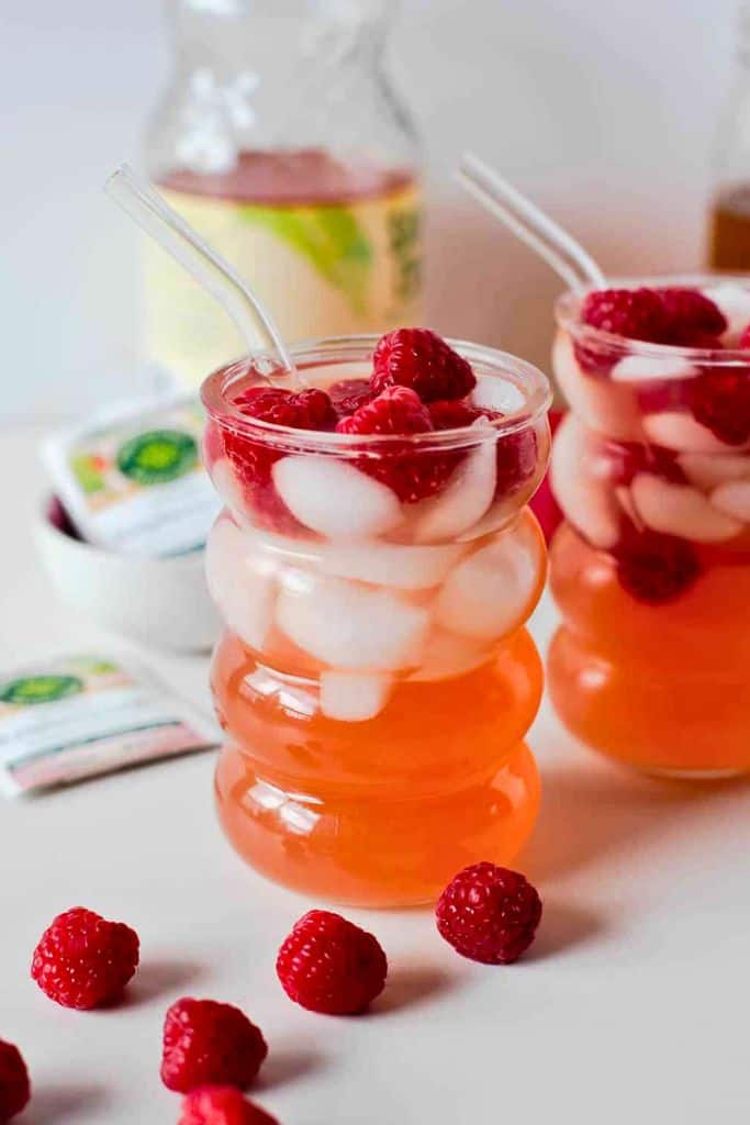 raspberry drink with fresh raspberries.