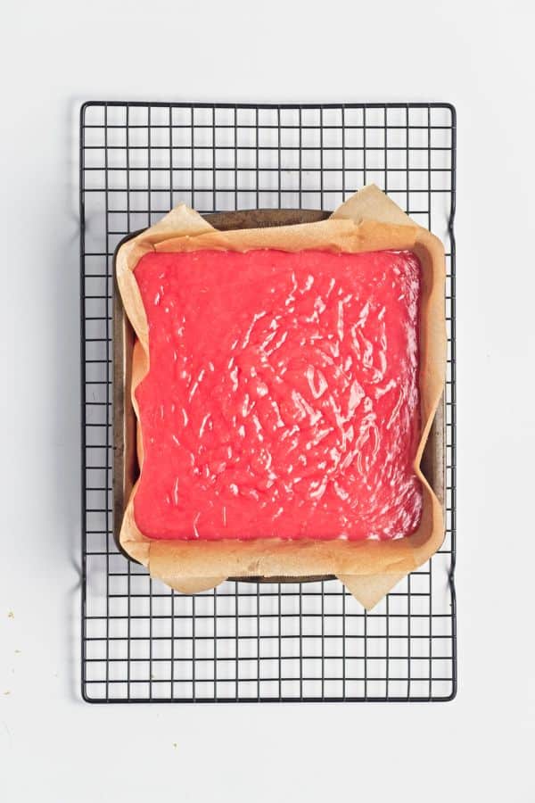 red raspberry mixture in pan.