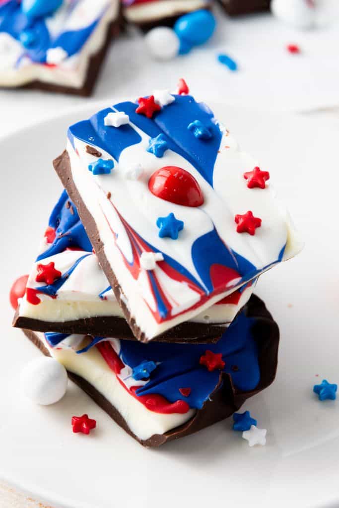 patriotic bark pieces stacked.