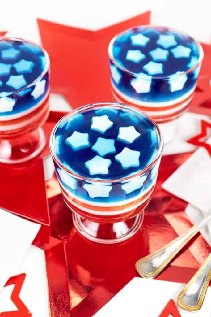 layered jello cups with white stars.