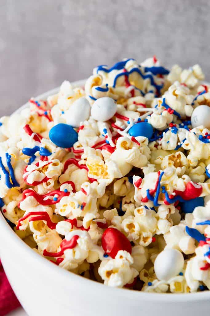 patriotic popcorn candy in bowl.