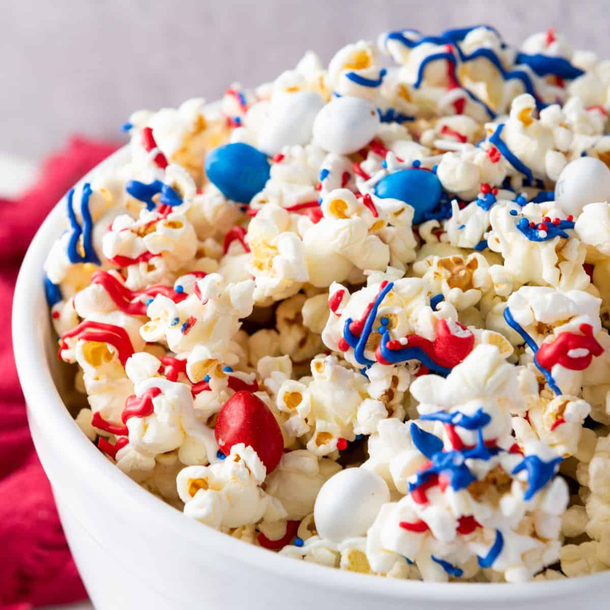 patriotic candy popcorn in bowl.