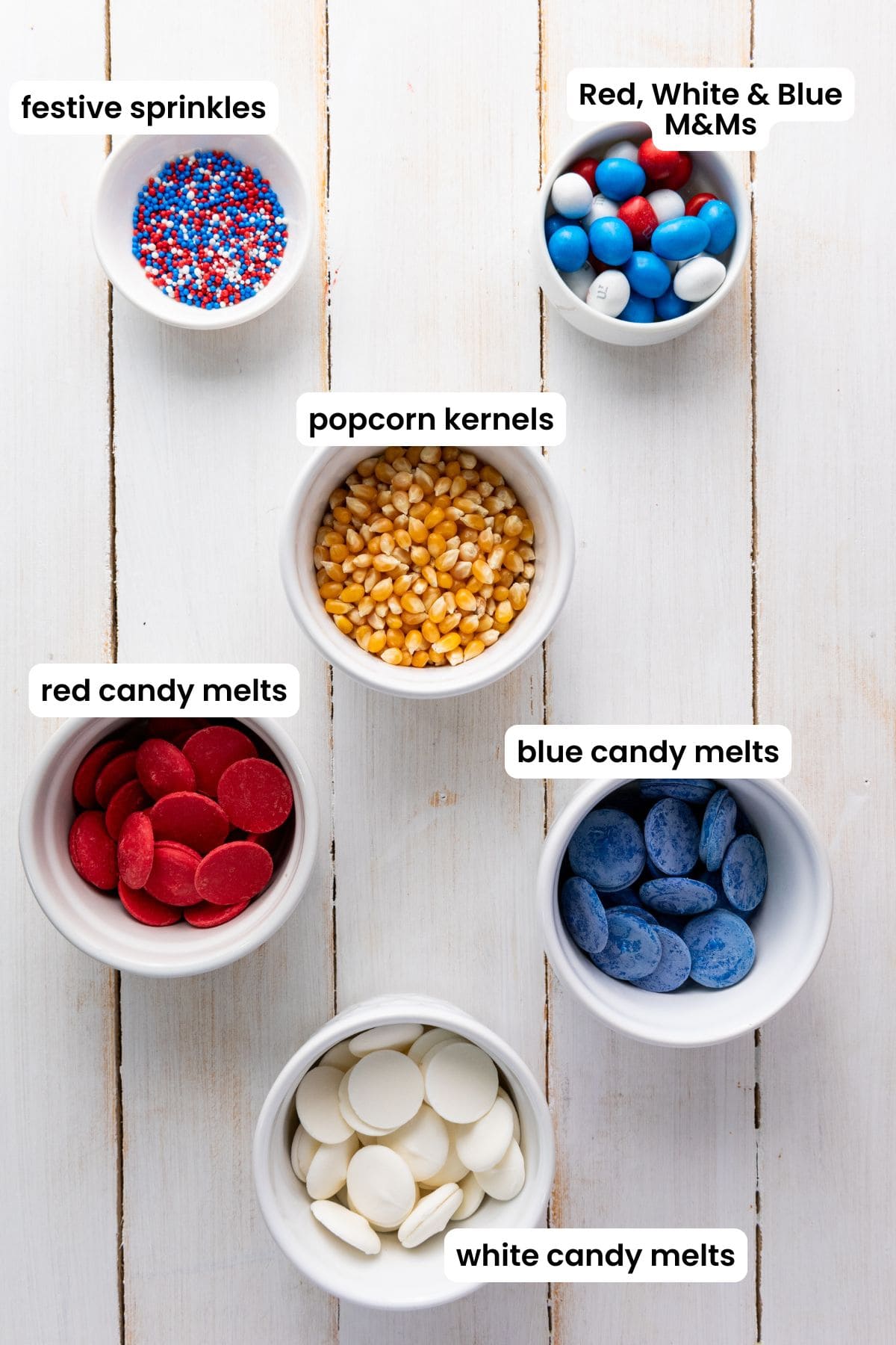 red white blue popcorn ingredients labelled.