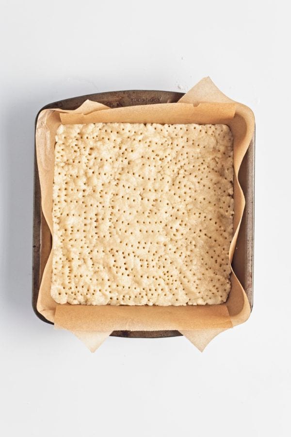 shortbread mixture pressed in pan.