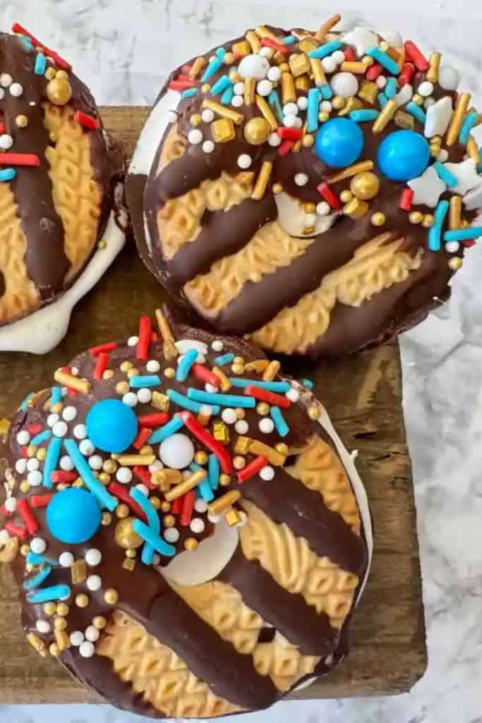 smores cookie sandwiches decorated.