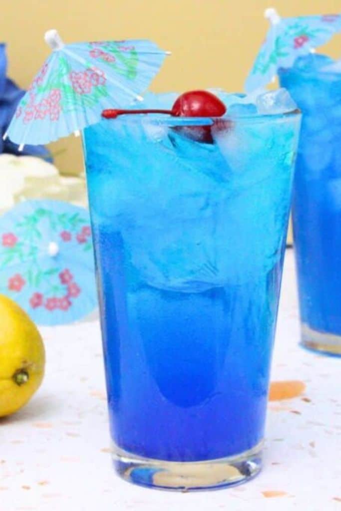 blue sonic ocean water drink with beach umbrella.