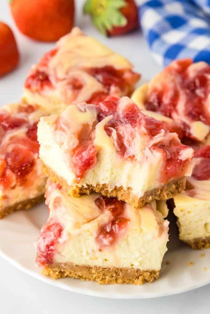 bite size strawberry cheesecake bars.