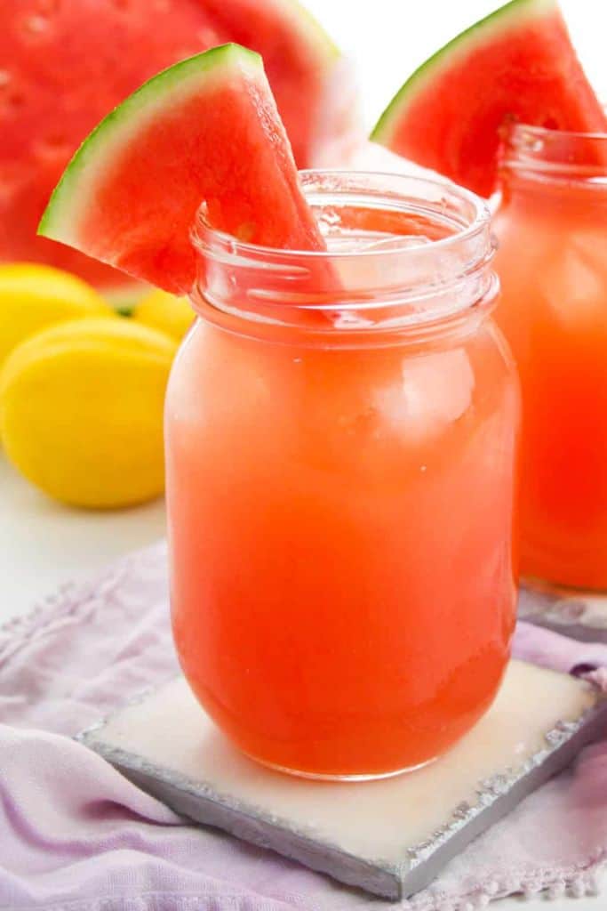 mason jar with watermelon lemonade.