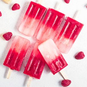 top view of raspberry popsicles.
