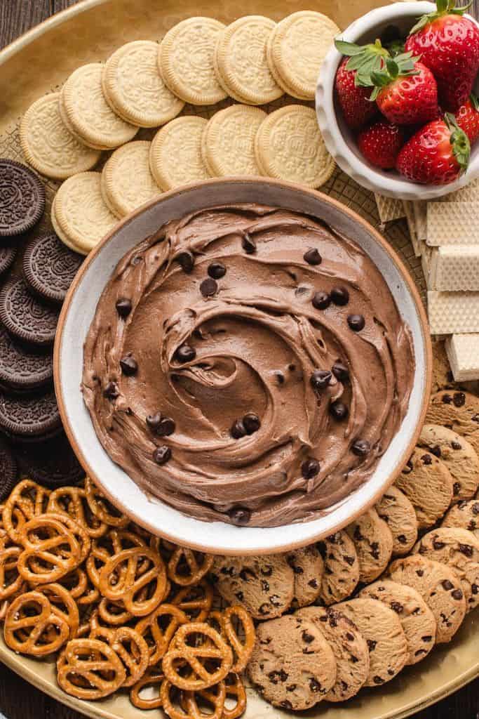 bowl of brownie batter dip with cookies.
