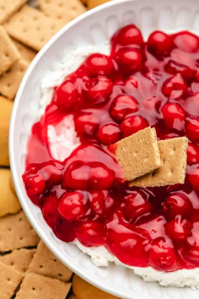 cherry dip with graham crackers.