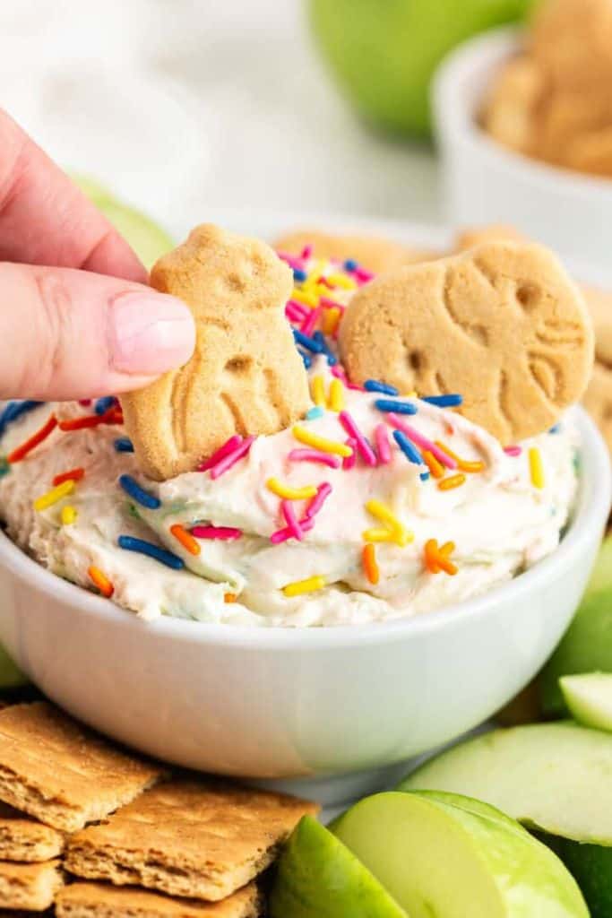 funfetti dessert dip with cookies.