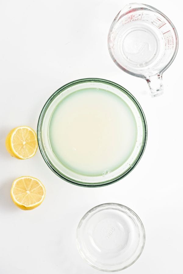 lemonade mixture ingredients in bowl.